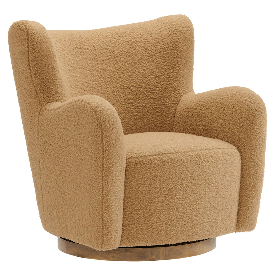 Pedraza Wingback Sherpa Swivel Accent Chair in Camel Walnut
