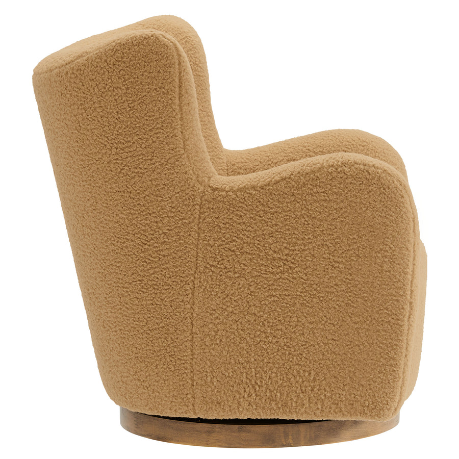 Pedraza Wingback Sherpa Swivel Accent Chair in Camel Walnut