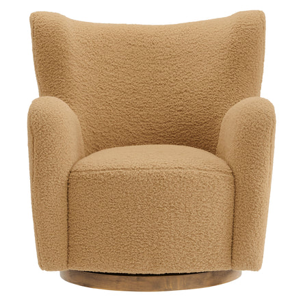 Montrose Wingback Sherpa Swivel Accent Chair in Camel Walnut