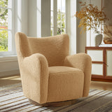 Pedraza Wingback Sherpa Swivel Accent Chair in Camel Walnut