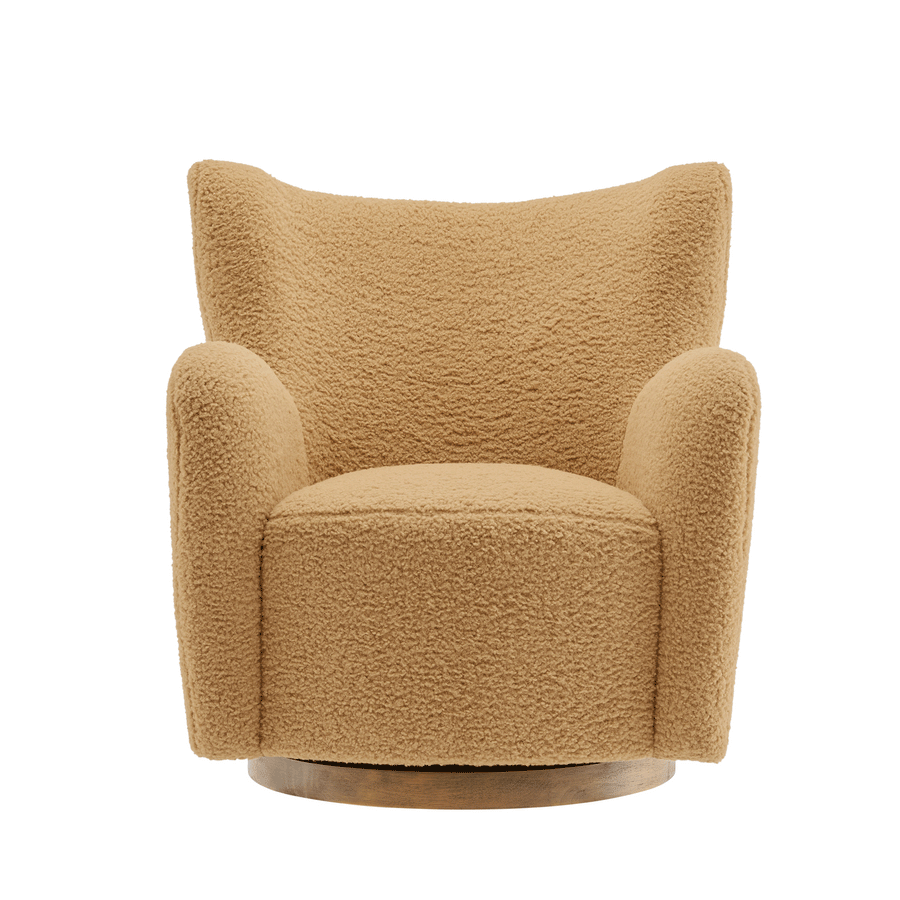 Pedraza Wingback Sherpa Swivel Accent Chair in Camel Walnut