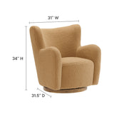 Pedraza Wingback Sherpa Swivel Accent Chair in Camel Walnut