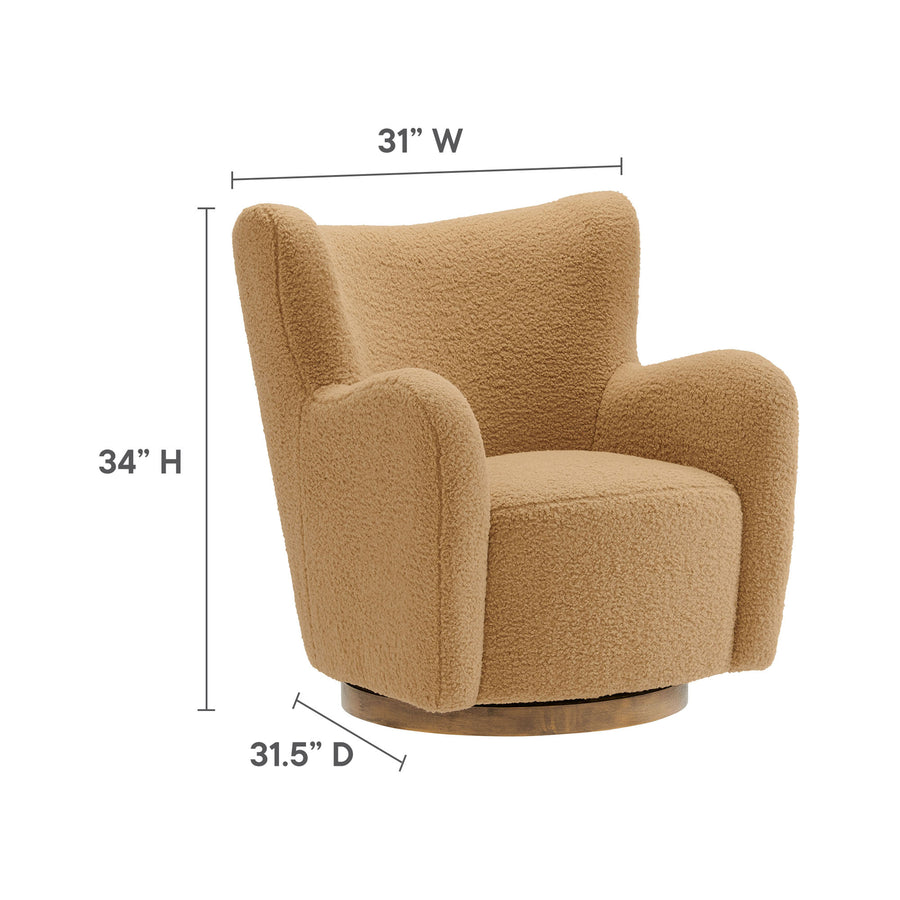 Pedraza Wingback Sherpa Swivel Accent Chair in Camel Walnut