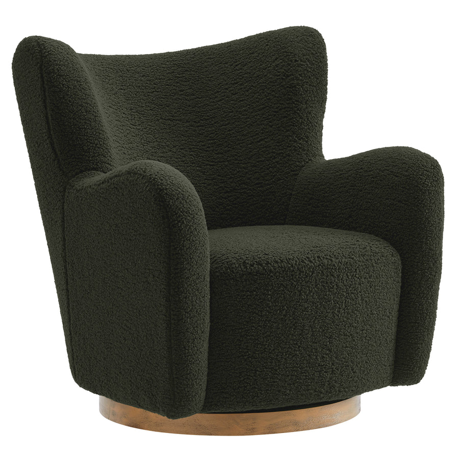 Pedraza Wingback Sherpa Swivel Accent Chair in Fern Walnut