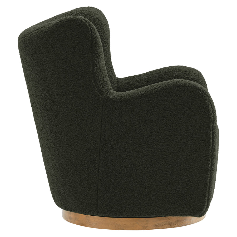 Pedraza Wingback Sherpa Swivel Accent Chair in Fern Walnut