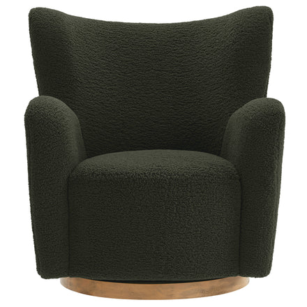 Montrose Wingback Sherpa Swivel Accent Chair in Fern Walnut