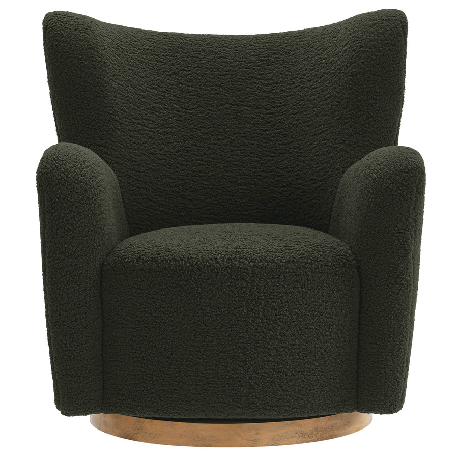 Pedraza Wingback Sherpa Swivel Accent Chair in Fern Walnut