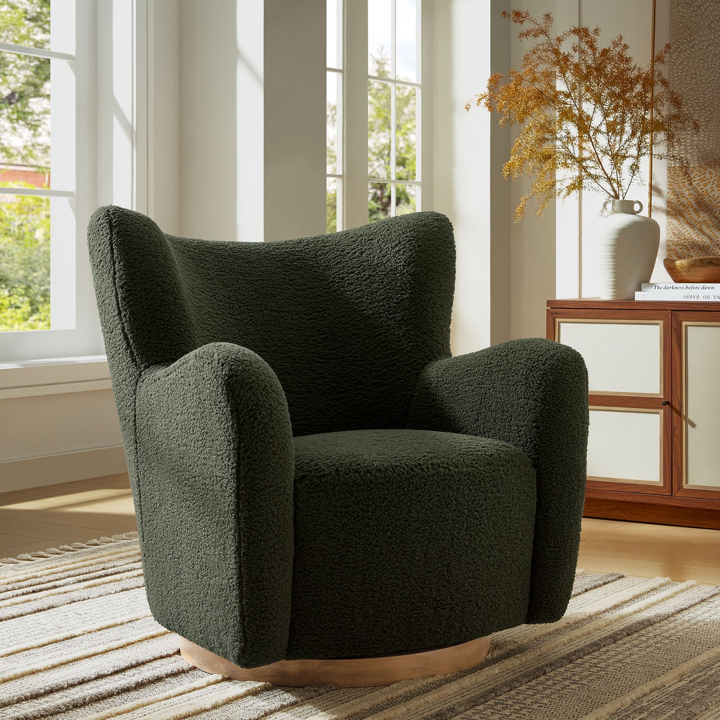 Montrose Wingback Sherpa Swivel Accent Chair by Furniture For America