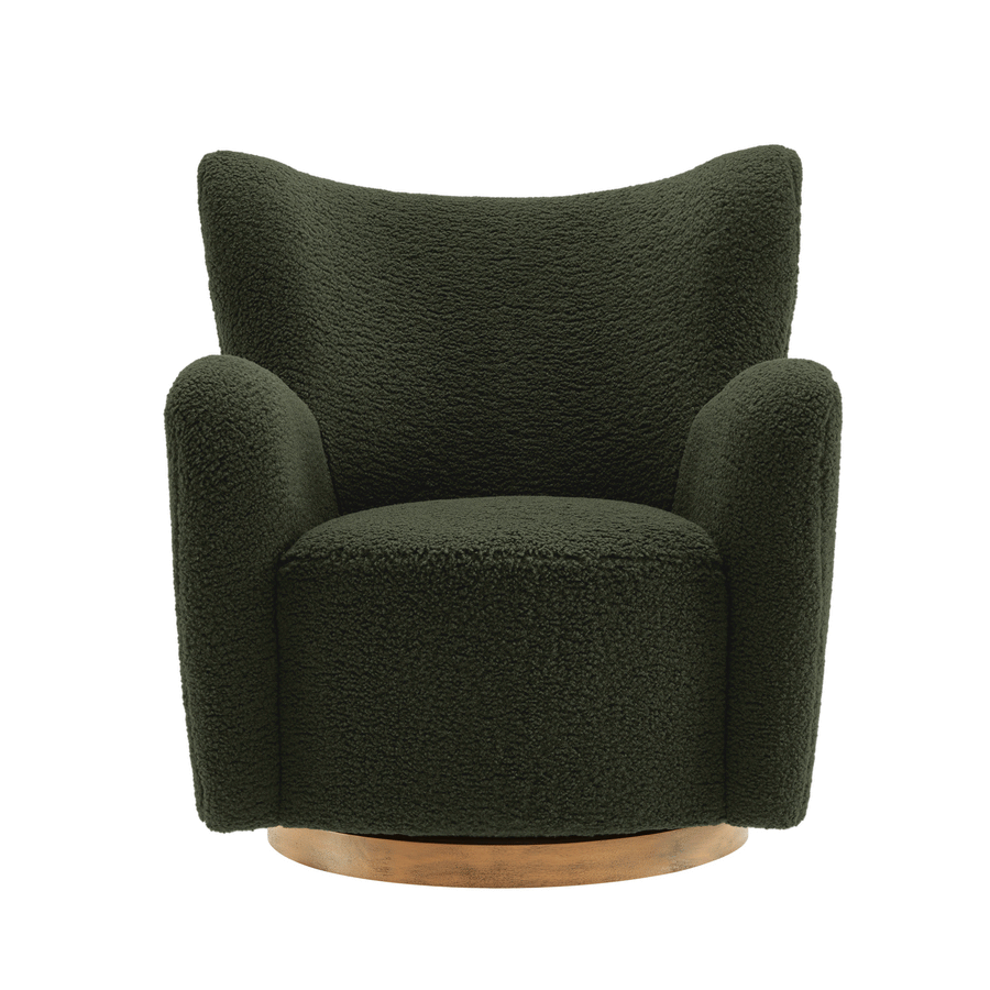Pedraza Wingback Sherpa Swivel Accent Chair in Fern Walnut