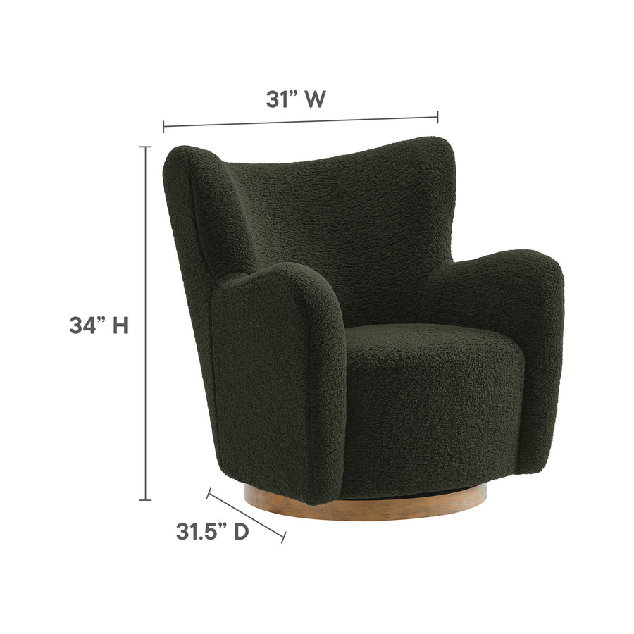 Pedraza Wingback Sherpa Swivel Accent Chair in Fern Walnut