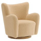 Pedraza Wingback Sherpa Swivel Accent Chair in Ivory Walnut