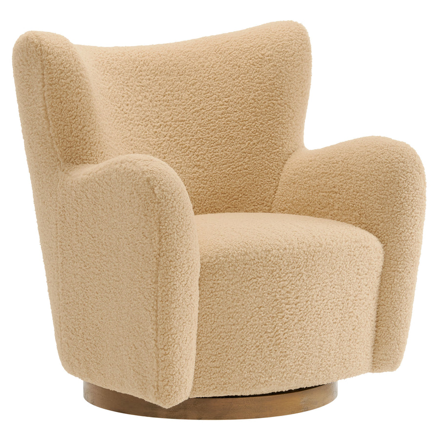 Pedraza Wingback Sherpa Swivel Accent Chair in Ivory Walnut