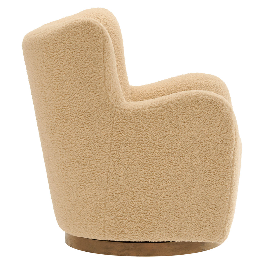 Pedraza Wingback Sherpa Swivel Accent Chair in Ivory Walnut