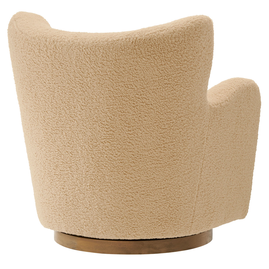 Pedraza Wingback Sherpa Swivel Accent Chair in Ivory Walnut