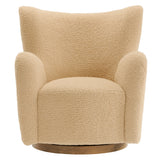 Pedraza Wingback Sherpa Swivel Accent Chair in Ivory Walnut