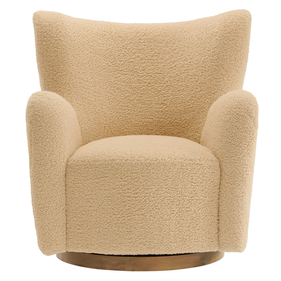 Pedraza Wingback Sherpa Swivel Accent Chair in Ivory Walnut