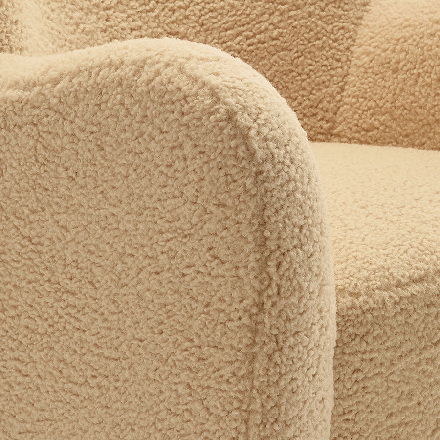 Pedraza Wingback Sherpa Swivel Accent Chair in Ivory Walnut