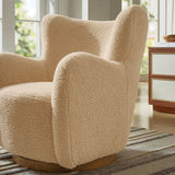 Pedraza Wingback Sherpa Swivel Accent Chair in Ivory Walnut
