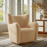 Pedraza Wingback Sherpa Swivel Accent Chair in Ivory Walnut