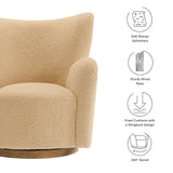 Pedraza Wingback Sherpa Swivel Accent Chair in Ivory Walnut