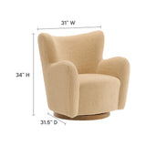 Pedraza Wingback Sherpa Swivel Accent Chair in Ivory Walnut