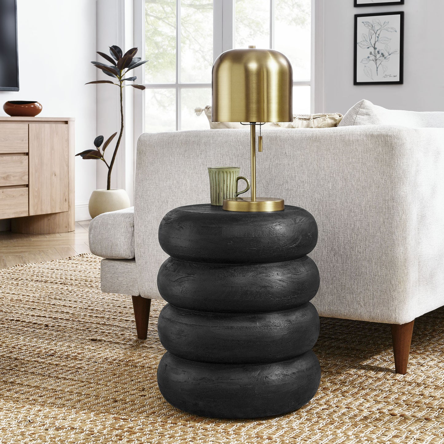 Ellery Round Stacked Wood Side Table by Furniture For America
