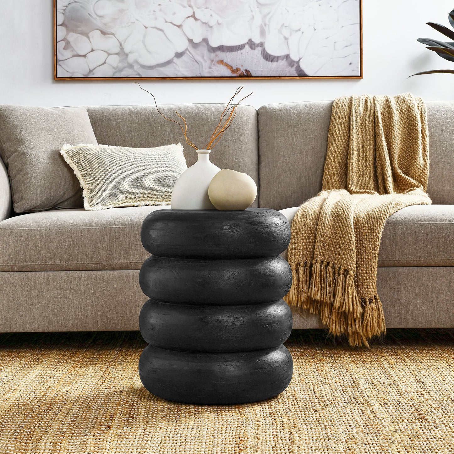 Ellery Round Stacked Wood Side Table by Furniture For America