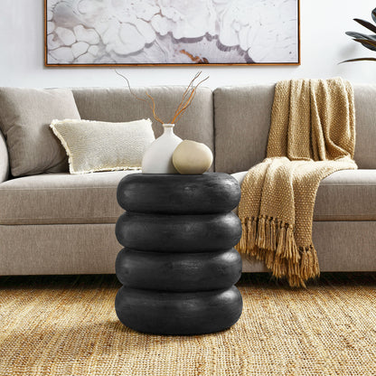 Ellery Round Stacked Wood Side Table by Furniture For America