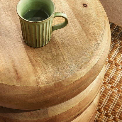 Ellery Round Stacked Wood Side Table by Furniture For America