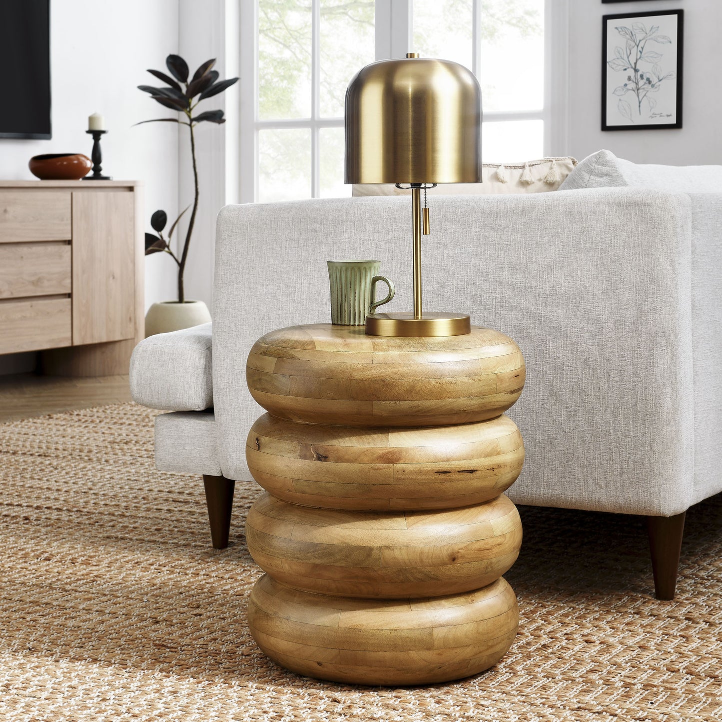 Ellery Round Stacked Wood Side Table by Furniture For America