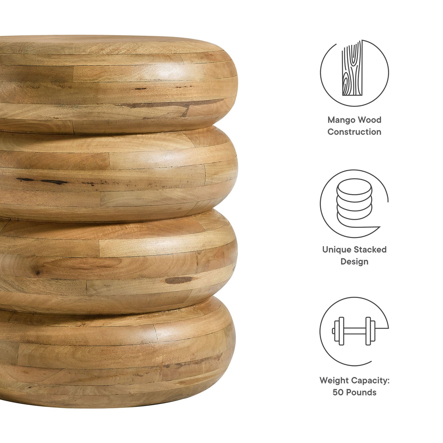 Ellery Round Stacked Wood Side Table by Furniture For America