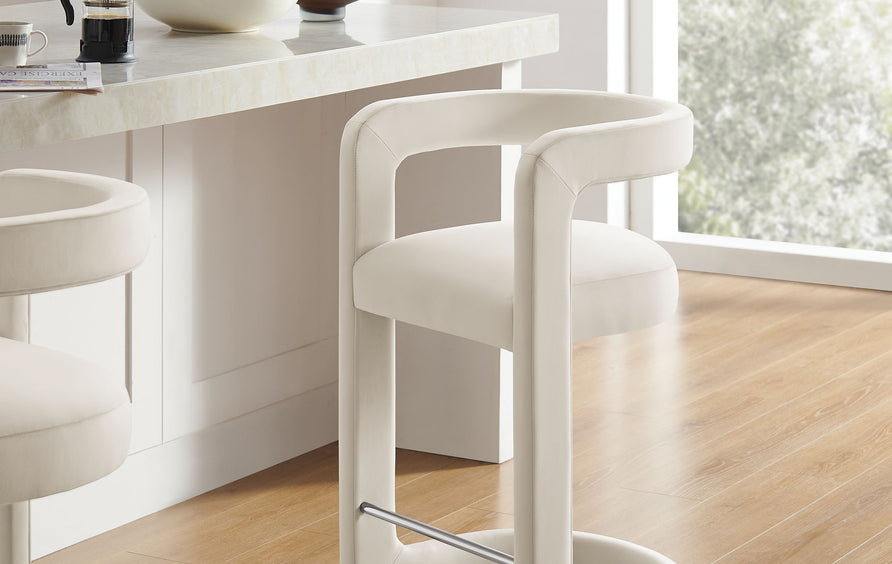 Sepia Performance Velvet Counter Stool in Alabaster