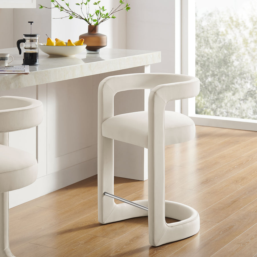 Sepia Performance Velvet Counter Stool in Alabaster