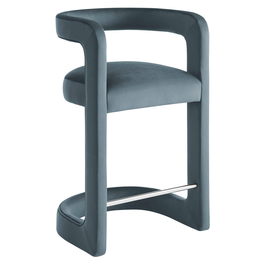 Sepia Performance Velvet Counter Stool in Cadet Blue