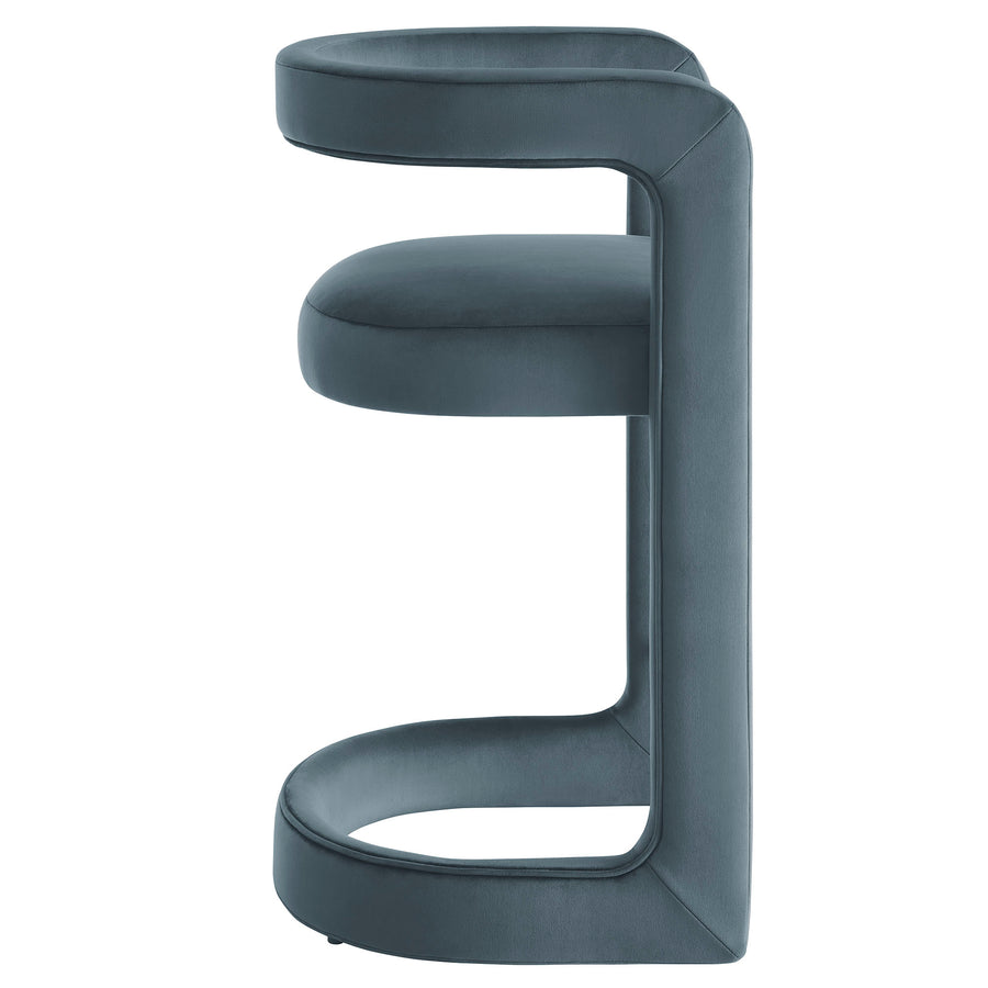 Sepia Performance Velvet Counter Stool in Cadet Blue
