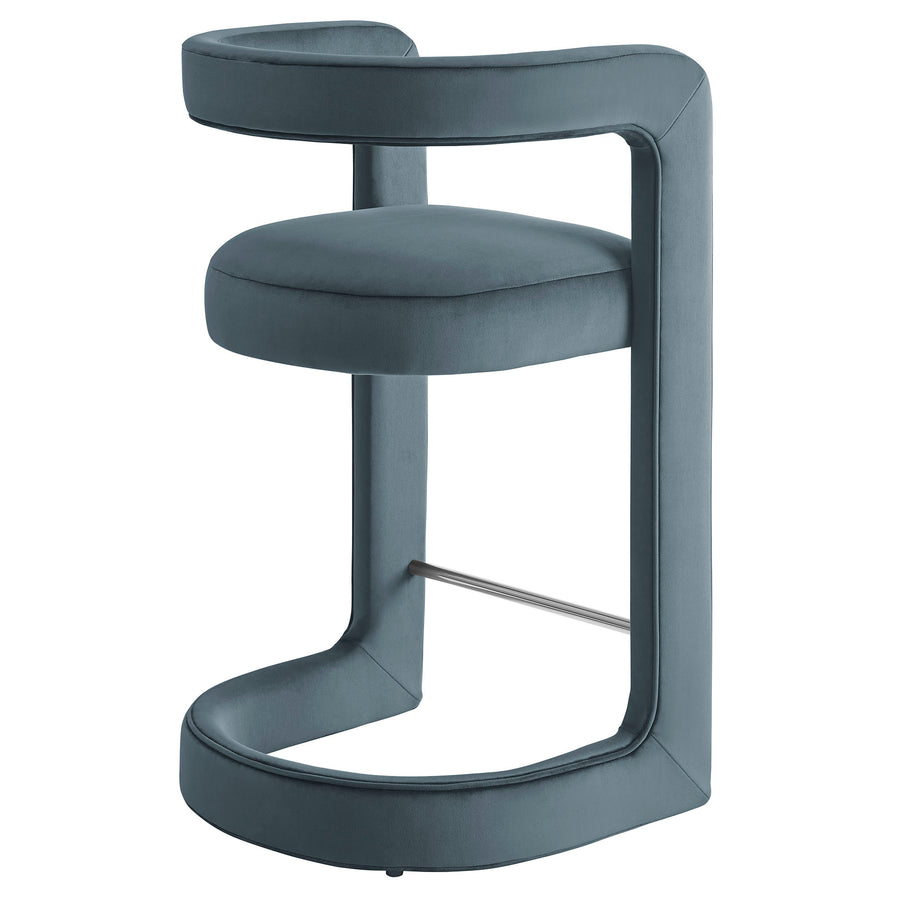Sepia Performance Velvet Counter Stool in Cadet Blue