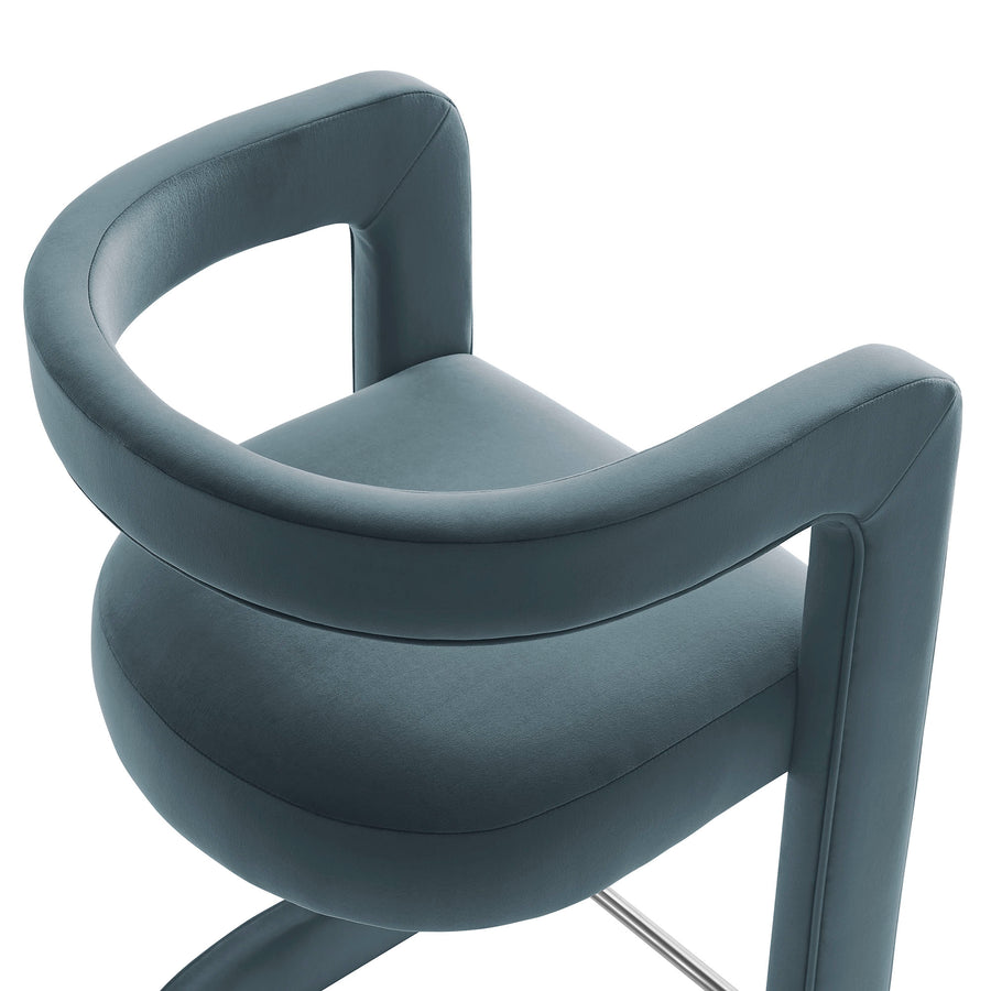 Sepia Performance Velvet Counter Stool in Cadet Blue