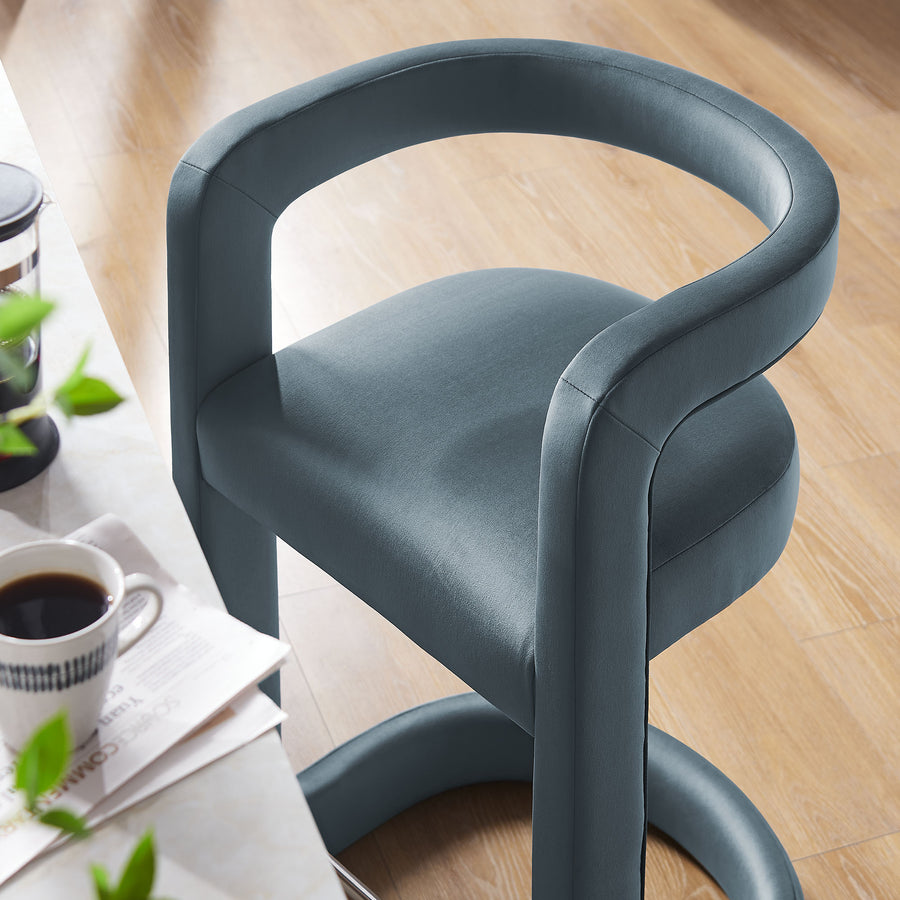 Sepia Performance Velvet Counter Stool in Cadet Blue