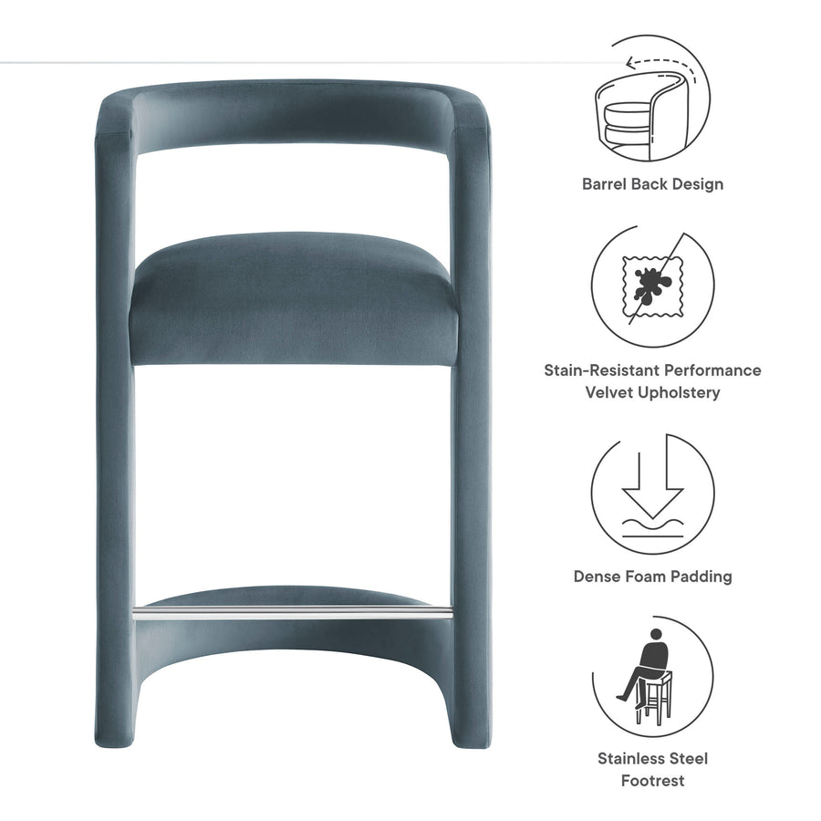 Sepia Performance Velvet Counter Stool in Cadet Blue