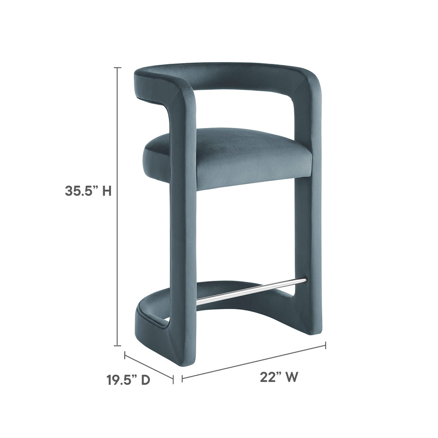 Sepia Performance Velvet Counter Stool in Cadet Blue
