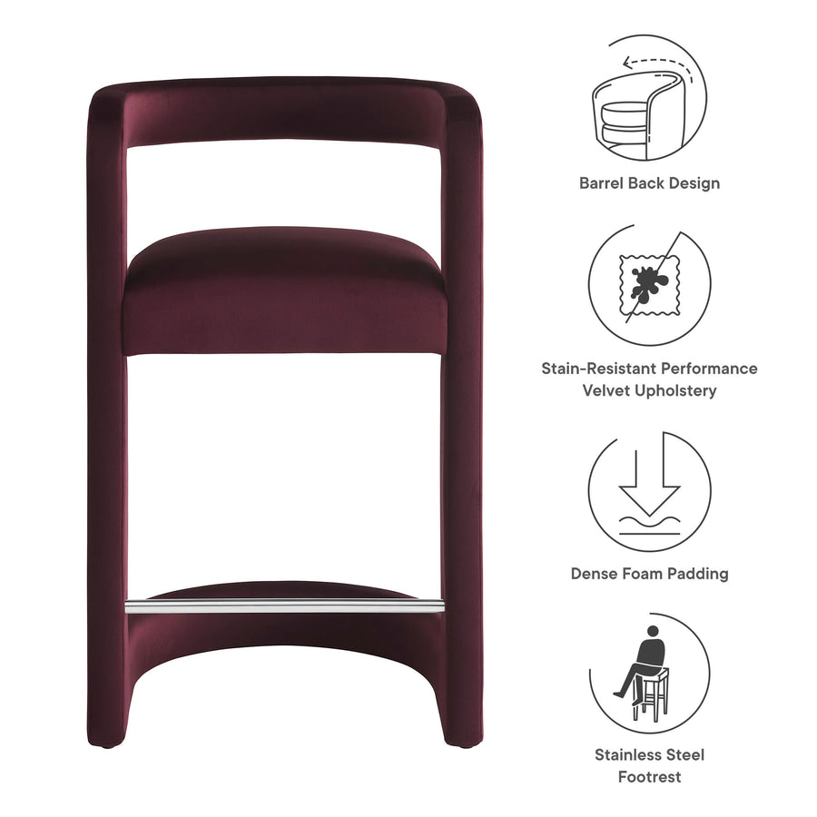 Sepia Performance Velvet Counter Stool in Mulberry