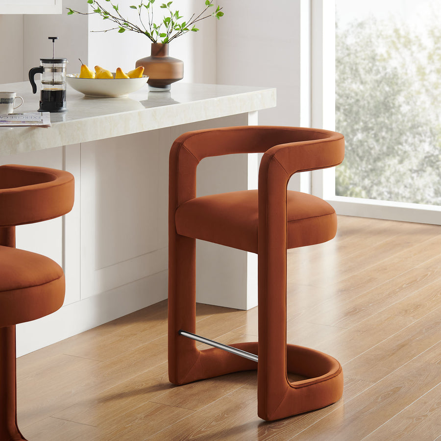 Sepia Performance Velvet Counter Stool in Rust