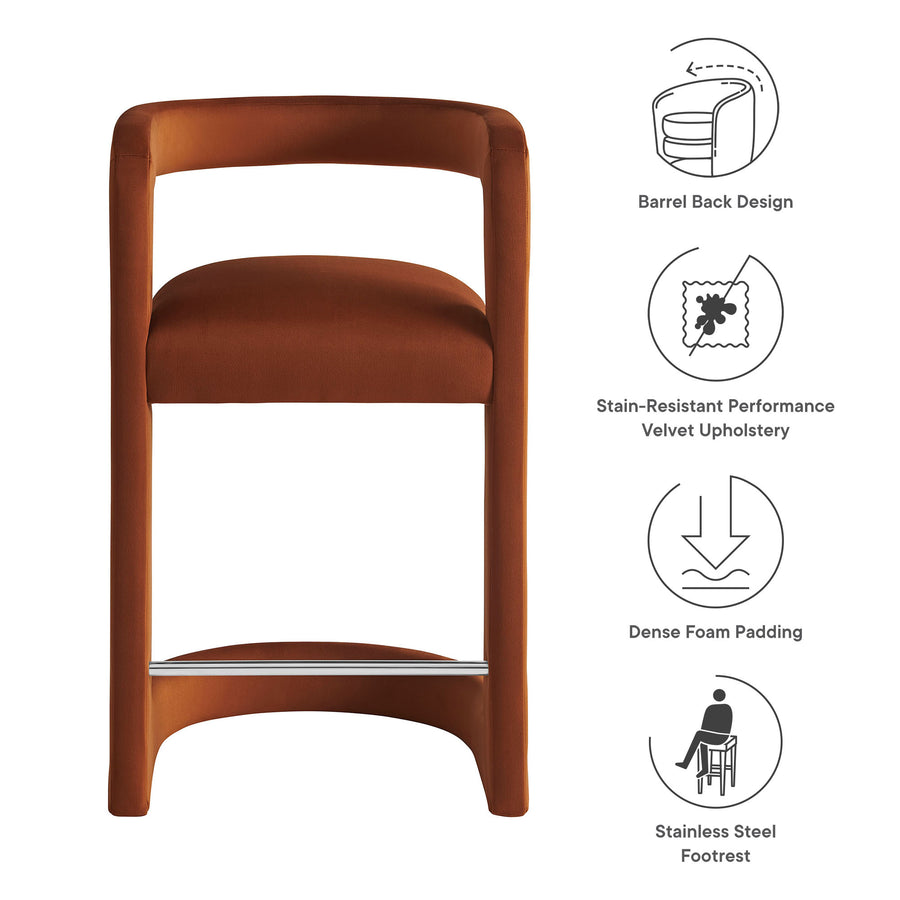 Sepia Performance Velvet Counter Stool in Rust