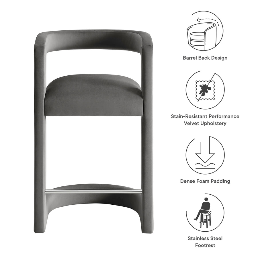 Sepia Performance Velvet Counter Stool in Storm Gray