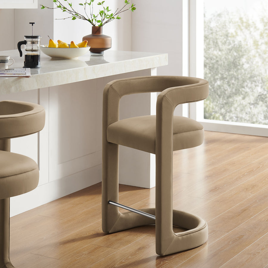 Sepia Performance Velvet Counter Stool in Taupe