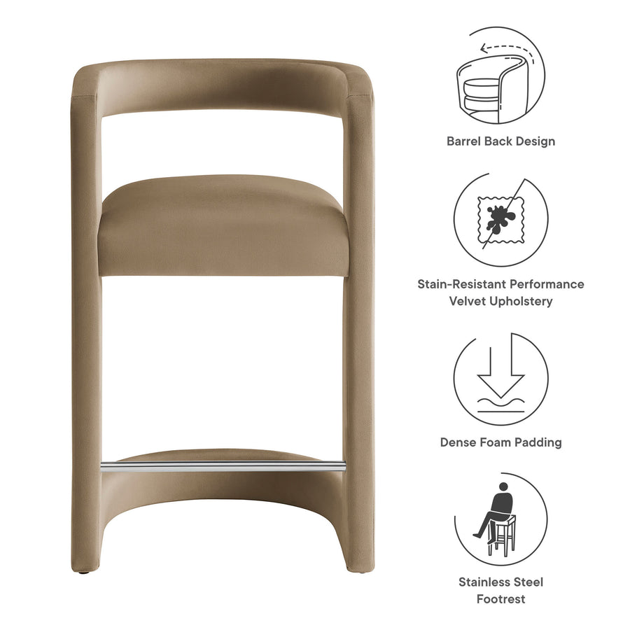 Sepia Performance Velvet Counter Stool in Taupe