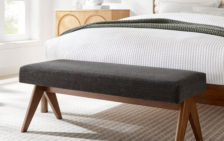 Sable 47" Fabric Upholstered Bench in Dark Gray