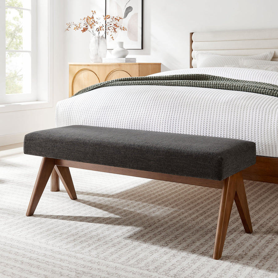 Sable 47" Fabric Upholstered Bench in Dark Gray