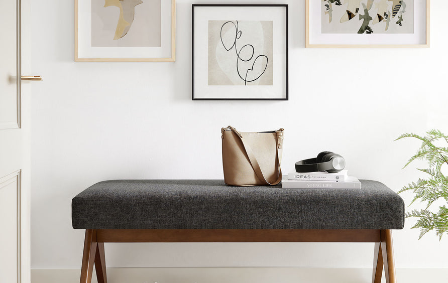 Sable 47" Fabric Upholstered Bench in Dark Gray