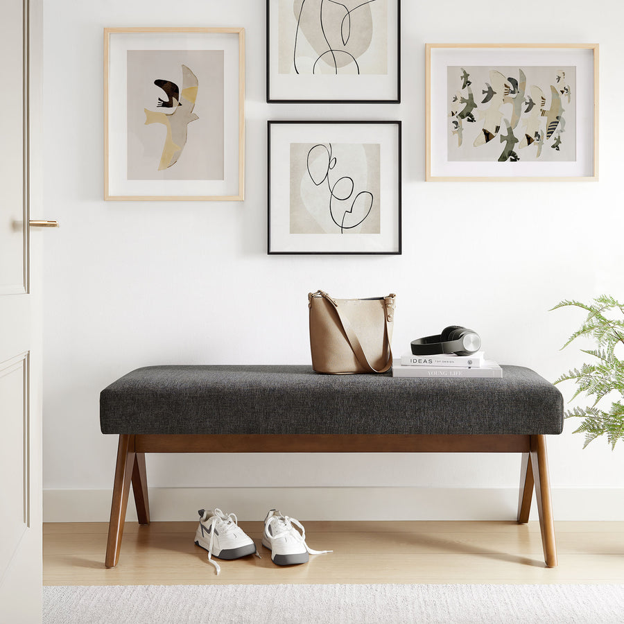 Sable 47" Fabric Upholstered Bench in Dark Gray